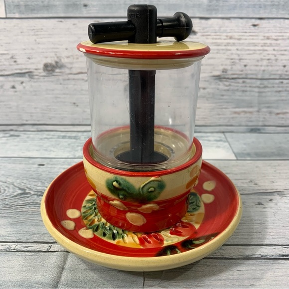 Vintage Rupi 1980 Spain Red Floral Garlic Grator & Zestor with matching plate - Picture 6 of 14